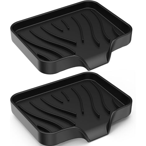 Rechteckige, schwarze Silikon-Seifenablage mit Abfluss, 2er-Set, geeignet für Bad, Küche und Dusche