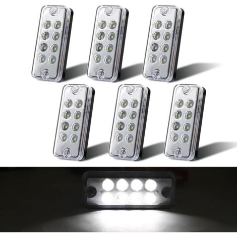 Rechteckige Seitenmarkierungsleuchten, Positionsanzeiger, 12–24 V, versiegelte Aufbaulampen, 6 Stück, weiß