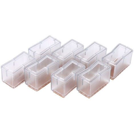 Rechteckige Stuhlbeinschoner, 8 transparente Stück mit Gummisohle.