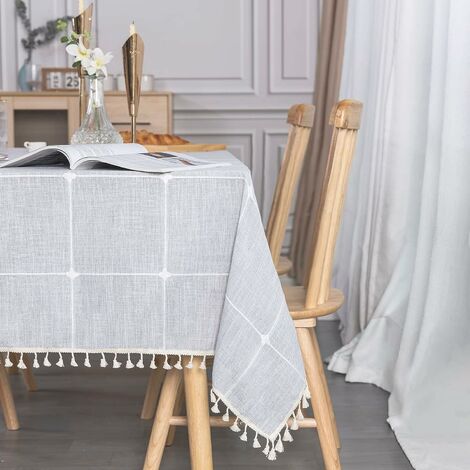 Nappe Carree 140x140 Coton Lin Square Table Cover Cloth Linen Cotton Tablecloth Tassel Nappe Carreaux Decoration pour Maison Table de Cuisine