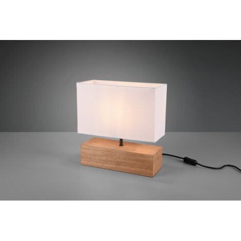 Rechteckige Tischlampe Woody Naturholz Weißer Lampenschirm Trio Lighting