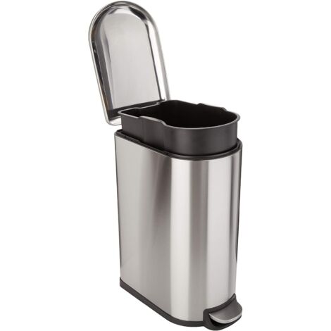 Rechteckiger Abfalleimer mit Soft-Close-Funktion für enge Räume, 10 l, Silber