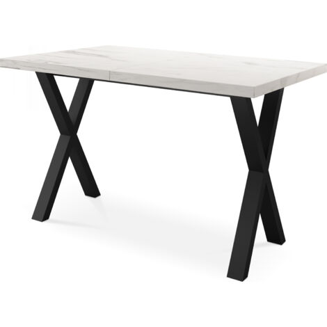 Rechteckiger Ausziehbarer Esstisch - Großer Modern-Stil Tisch mit Schwarzen Metallbeinen 120 140 160 cm bis 220 240 260 cm - 140 x 80 cm - Marmor Weiß