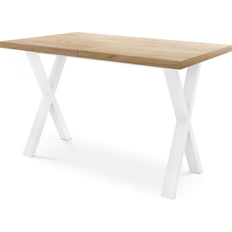 Rechteckiger Ausziehbarer Esstisch - Großer Modern-Stil Tisch mit Weißen Metallbeinen 120 140 160 cm bis 220 240 260 cm - Spacesaver - 120 x 80 cm - Craft Eiche