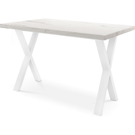Rechteckiger Ausziehbarer Esstisch - Großer Modern-Stil Tisch mit Weißen Metallbeinen 120 140 160 cm bis 220 240 260 cm - Spacesaver - 120 x 80 cm - Marmor Weiß