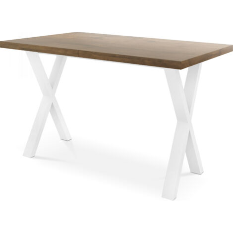 Rechteckiger Ausziehbarer Esstisch - Großer Modern-Stil Tisch mit Weißen Metallbeinen 120 140 160 cm bis 220 240 260 cm - Spacesaver - 140 x 80 cm - Lefkas Eiche