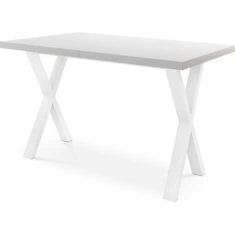 Rechteckiger Ausziehbarer Esstisch - Großer Modern-Stil Tisch mit Weißen Metallbeinen 120 140 160 cm bis 220 240 260 cm - Spacesaver - 140 x 80 cm - Weiß