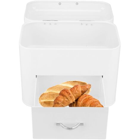 Rechteckiger Brotkasten aus Eisen  2 Ablagen  Großes Fassungsvermögen  Landhaus-Brotkasten für Brot, Bagels und Kekse  Milchweiß  30 x 18 x 26 cm  2167 g