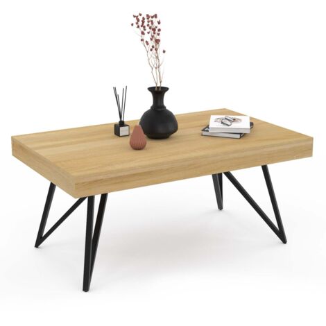 Rechteckiger Couchtisch ADELE mit gekreuzten Beinen 100 cm Holz und Schwarz