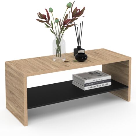 Rechteckiger Couchtisch AMBRE doppelte Tischplatte 100 cm Holz und Schwarz