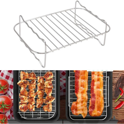 Rechteckiger, doppelstöckiger Friteusenrost aus Edelstahl mit 4 Spikes für NINJA FOOD 8QT [Friteusenrost] + [Topf] + [8QT] + [Doppelstöckig, Edelstahl]