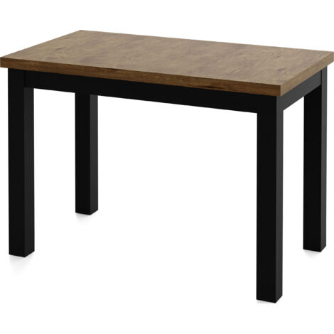 Rechteckiger Esstisch 100 x 60 cm – Platzsparender Küchentisch in Skandi & Loft Stil – Schwarze Holzbeine – für Küche, Wohnzimmer oder Büro – Eiche Braun Rustikal