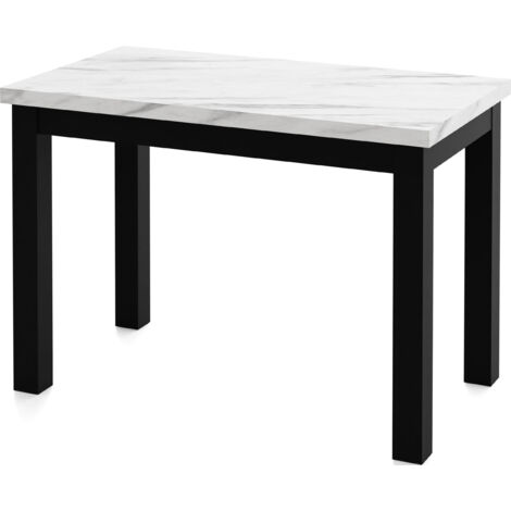 Rechteckiger Esstisch 100 x 60 cm – Platzsparender Küchentisch in Skandi & Loft Stil – Schwarze Holzbeine – für Küche, Wohnzimmer oder Büro – Marmor Weiß