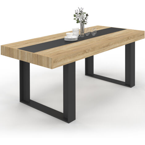 Rechteckiger Esstisch PHOENIX 8 Personen Holz und schwarz Mittelstreifen schwarz 200 cm