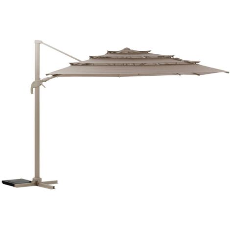 Rechteckiger, freistehender, mehrfach bespannter Sonnenschirm Melhia Flachs 4 x 3m aus Aluminium, Stahl und Olefin - Hespéride
