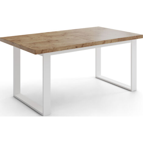 Rechteckiger Loft Esstisch Für Wohnzimmer - Loft Stil Esstisch Mit Weißen Metallfüßen - Ausziehbarer Esstisch von 140 cm bis 180 cm - Made in EU - Lancelot Eiche