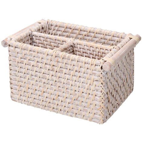 Rechteckiger Organizer aus weißem Algarve-Rattan mit 3 Fächern cm20/23x15h12,5