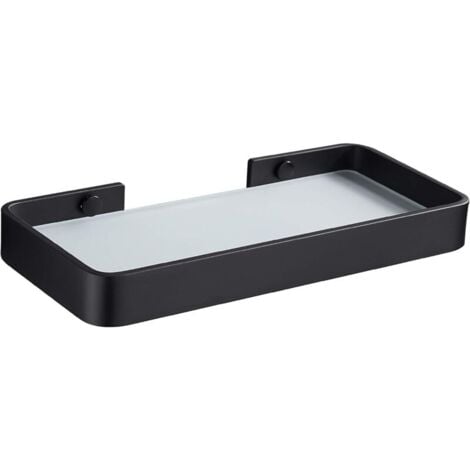 Rechteckiges Badezimmer-Aufbewahrungsregal aus gehärtetem Glas, nagelfreier Dusch-Organizer, aufgeräumt, schwarz