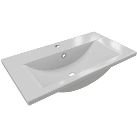 VENTE-UNIQUE Rechteckiges Halbeinbauwaschbecken aus Keramik - 71,5 cm - Weiß - YASMAC II