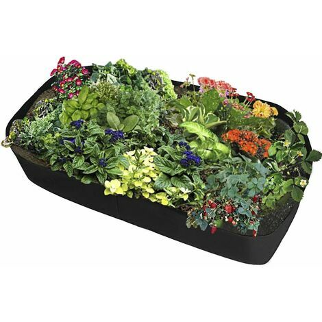 Rechteckiges Hochbeet-Pflanzgefäß aus atmungsaktivem Stoff – langlebige Pflanztasche für Blumen und Gemüse – 0,9 m (L) x 1,8 m (B) – Schwarz