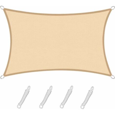 Rechteckiges quadratisches Sonnensegel 2x3 m Sandfarbe, wasserdichtes Segeltuch 95 % UV-Schutz, für Außenbereich, Garten & Terrasse, Swimmingpool