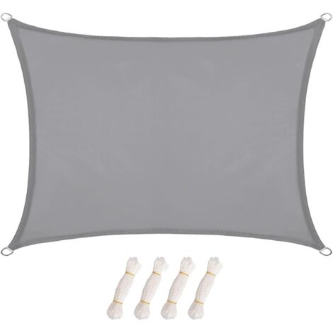 Rechteckiges Sonnensegel (2 x 3 m) für den Garten, Sonnenschutz, wind- und regenfest, mit Ringen, strapazierfähiges Polyester, hellgrau
