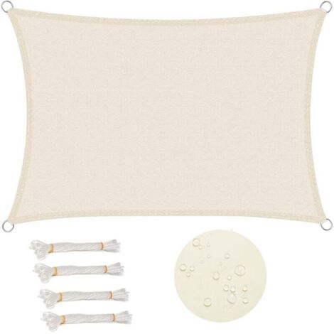 Rechteckiges Sonnensegel, 3 x 4 m, wasserdicht, 93 % UV-beständig, wasserabweisend, Windschutz, Polyester mit UV-Schutz, für Garten, Terrasse, Camping, cremefarben