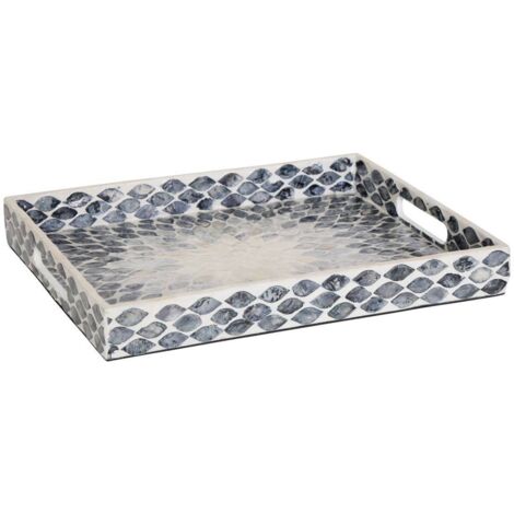 Rechteckiges Tablett Sheila 36,50x28,50x3,80 cm perlmutt grau - Atmosphera créateur d'intérieur
