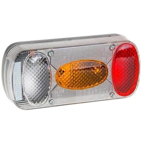 Rechtes Anhängerrücklicht mit 5 Funktionen – Rotlicht, Bremslicht, Blinker, Rückfahrlicht, Kennzeichenbeleuchtung – Abmessungen 220 x 100 x 55 mm
