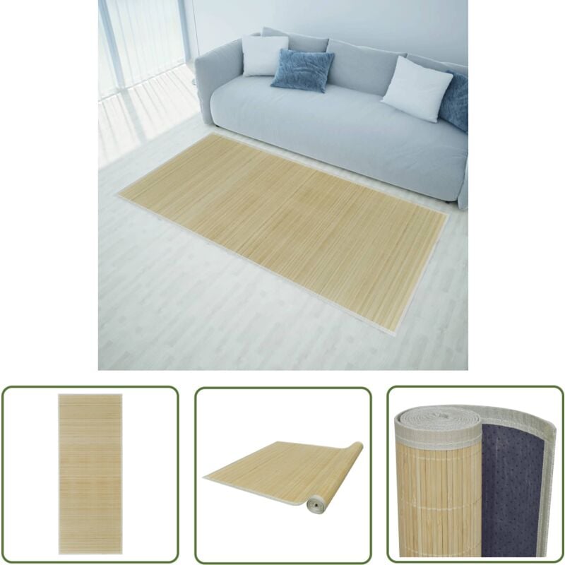 The Living Store - Tapis en bambou naturel à latte rectangulaire 120 x 180 cm - Tapis En Bambou - Tapis Naturel - Décoration Intérieure - Tapis