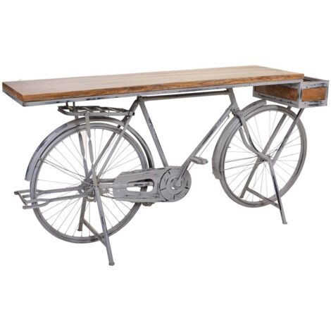 Recibidor bicicleta de madera y metal lacado plata 198x50x94