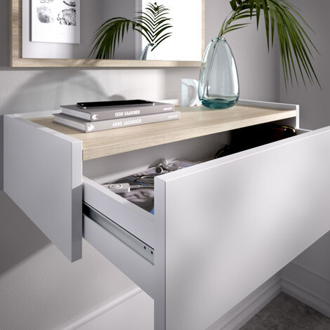 Mueble recibidor con cajón (60x35cm) y espejo (60x80cm) Blanco / Natural - OTT