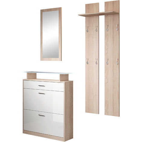 Dmora - Muebles de entrada Dbiagin, Recibidor moderno con espejo, Mueble  con zapatero, Mueble multifunción, 100x25h180 cm