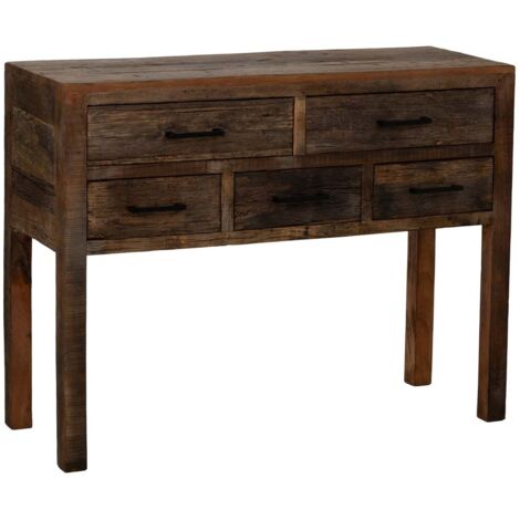 Recibidor de madera artesanal con 5 cajones marrón 110x40x85h cm