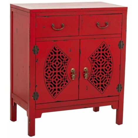 Recibidor de madera con 2 cajones y 2 puertas rojo 66x36x78