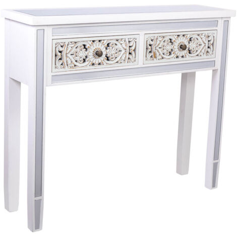Recibidor de madera y cristal de 2 cajones 95x26x80