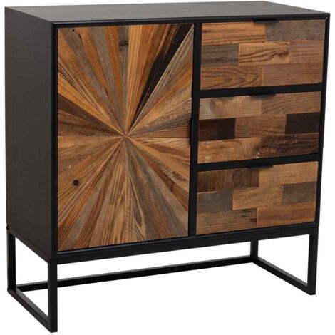Recibidor de madera y metal de 1 puerta y 3 cajones marron 80x34x80