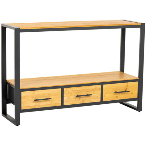 Recibidor de metal y madera 3 cajones, marrón120x35x79,5h cm