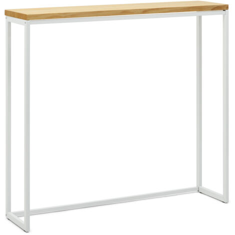 Recibidor madera maciza y acero modelo Design acabado Blanco Mate y Efecto madera Linaza Natural medidas 300x980x800mm