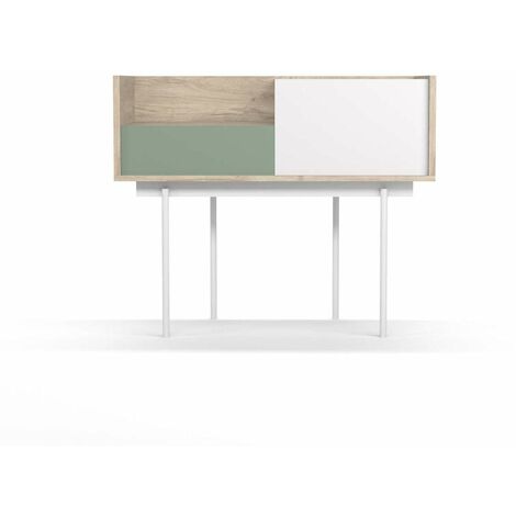 Recibidor modelo 671 acabado roble combinado con blanco y verde, 84cm(alto)  98cm(ancho) 31cm(prof.)