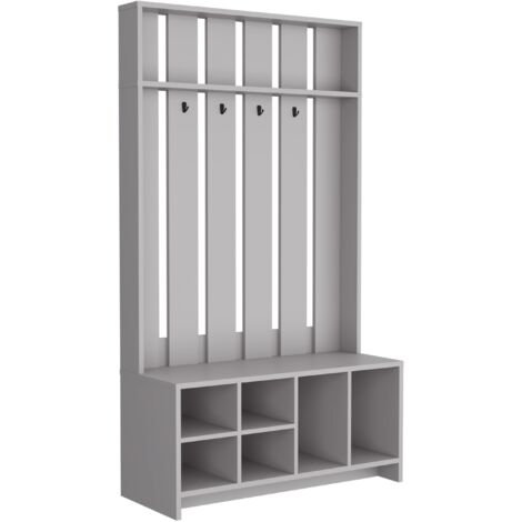 Recibidor tulcan en melamina con 8 estantes y 4 ganchos para colgar ropa , Gris , 172.6 cm  X 96.8 cm  X 39.3 cm