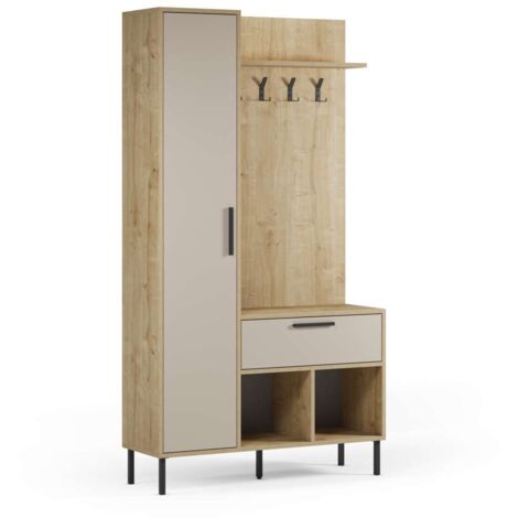 Recibidor zapatero 1 puerta, 1 cajón modelo Teho acabado crema, 195.3cm(alto) 108cm(ancho) 35cm(fondo)