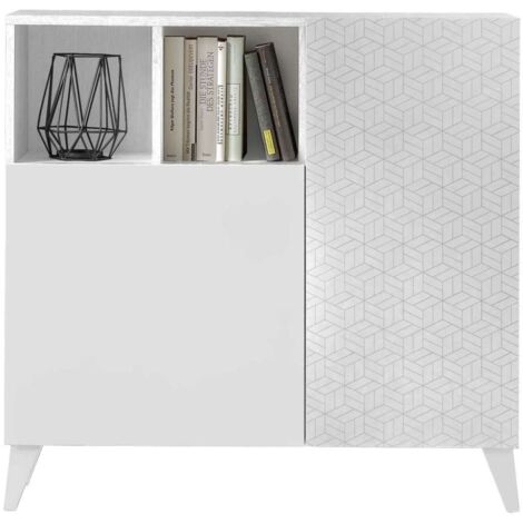 Recibidor zapatero 2 puertas en blanco con serigrafía GEO 2. 90 cm (alto) x 90 cm (ancho) x 27 cm (prof.)