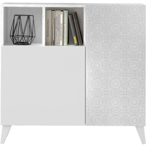 Recibidor zapatero 2 puertas en blanco con serigrafía GEO 3. 90 cm (alto) x 90 cm (ancho) x 27 cm (prof.)