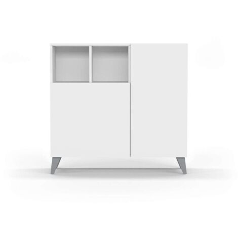 Recibidor zapatero 2 puertas en blanco patas en gris. 87 cm (alto) x 90 cm (ancho) x 27 cm (prof.)