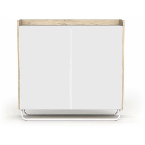 Recibidor zapatero 2 puertas modelo 526 acabado roble claro/blanco, 87 cm (alto) x 90 cm (ancho) x 25.5 cm (prof.)
