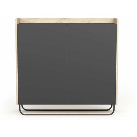 Recibidor zapatero 2 puertas modelo 526 acabado roble claro/grafito, 87 cm (alto) x 90 cm (ancho) x 25.5 cm (prof.)