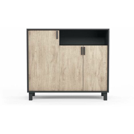 Recibidor zapatero 3 puertas Modelo 520 acabado grafito/roble claro. 88 cm (alto) x 100 cm (ancho) x 37 cm (prof.)