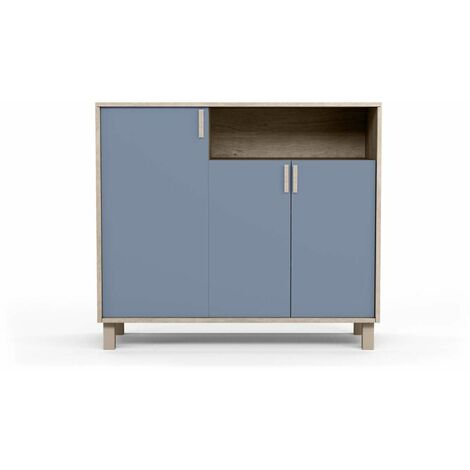 Recibidor zapatero 3 puertas Modelo 520 acabado roble claro/azul. 88 cm (alto) x 100 cm (ancho) x 37 cm (prof.)