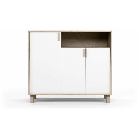Recibidor zapatero 3 puertas Modelo 520 acabado roble claro/blanco. 88 cm (alto) x 100 cm (ancho) x 37 cm (prof.)